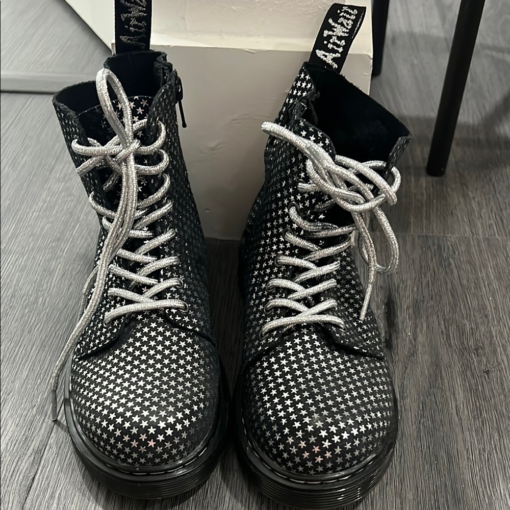 Dr Martens Black and White Star Pattern Boots